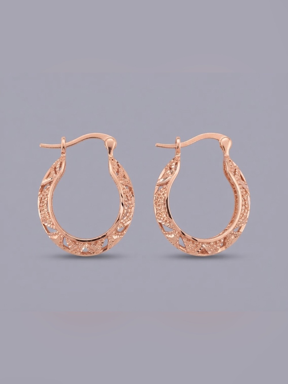 Rose Gold Filigree Textured Oval Hoop Earrings Unworn